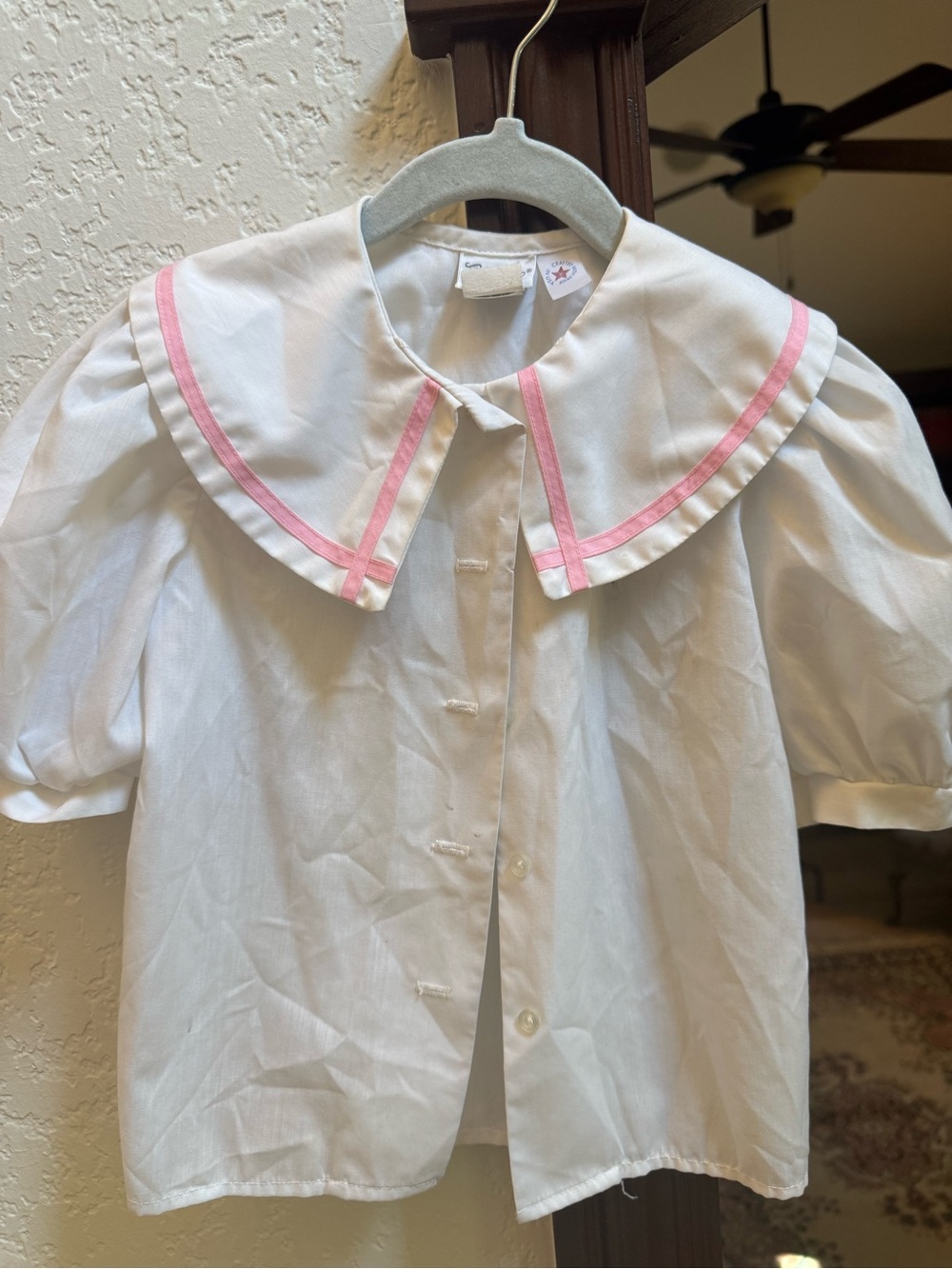 Vintage Children's White Blouse with Pink Trim - Classic Collar